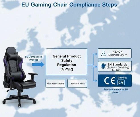 Diagram showing the EU compliance process for a gaming chair