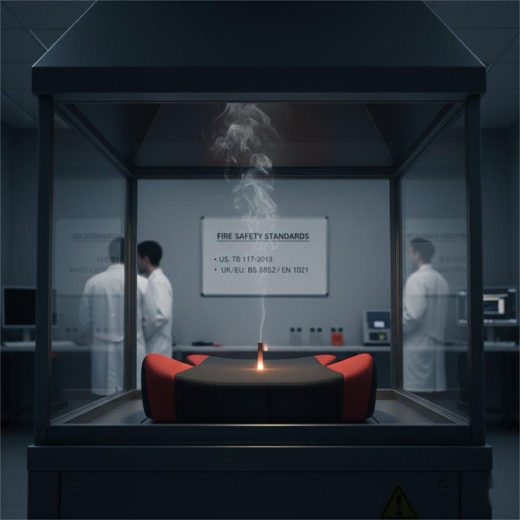 A material sample undergoing a smolder test for fire safety compliance