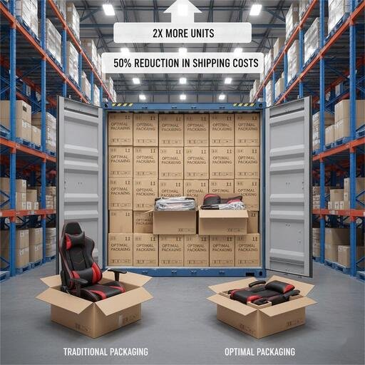 Optimal KD packaging for gaming chairs to maximize container utilization